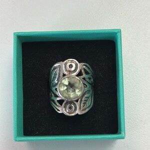 Sterling Silver Green Amethyst Owl Ring – Statement Nature-Inspired Design